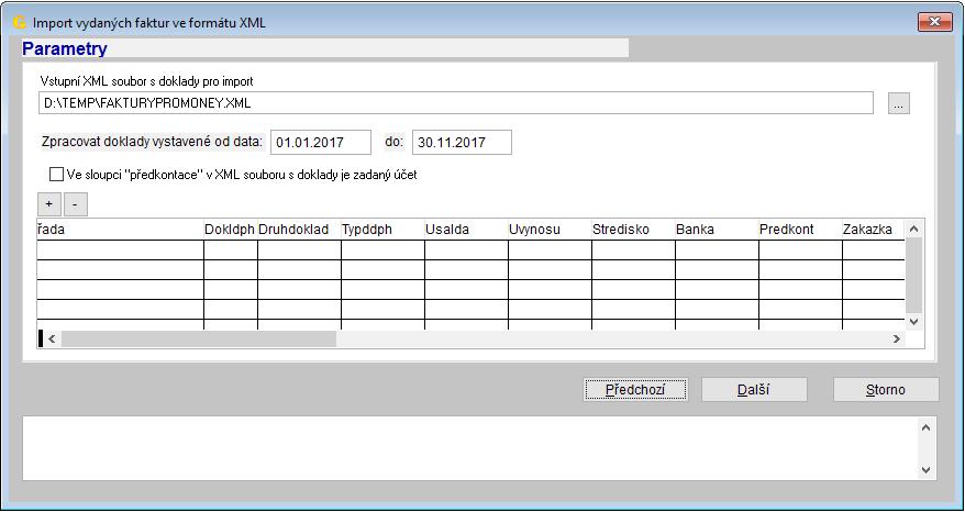 storno Import faktur z Money. V následujícím formuláři zadejte vstupní XML soubor a časové rozmezí data vystavení.