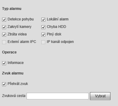 Operace: Informace zobrazí ikonu majáčku u sekce Alarm Přehrát zvuk přehraje zvuk v prohlížeči