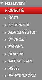 Pokud je zařízení vybaveno alarmovými výstupy, můžeme jejich chování nastavit v části Alarm výstup. Menu "Výchozí" nám umožňuje reset nastavení do výchozích hodnot.