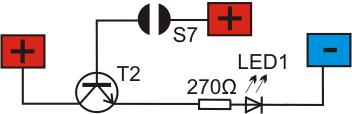 Kapitola 7-Tranzistor Co dělá takhle součástka bude zase nejlépe pochopitelné z ukázky. 16.Zapojení : plus-55, 57-93, 92-mínus, 56-134, 135-plus. Obrázek 7.