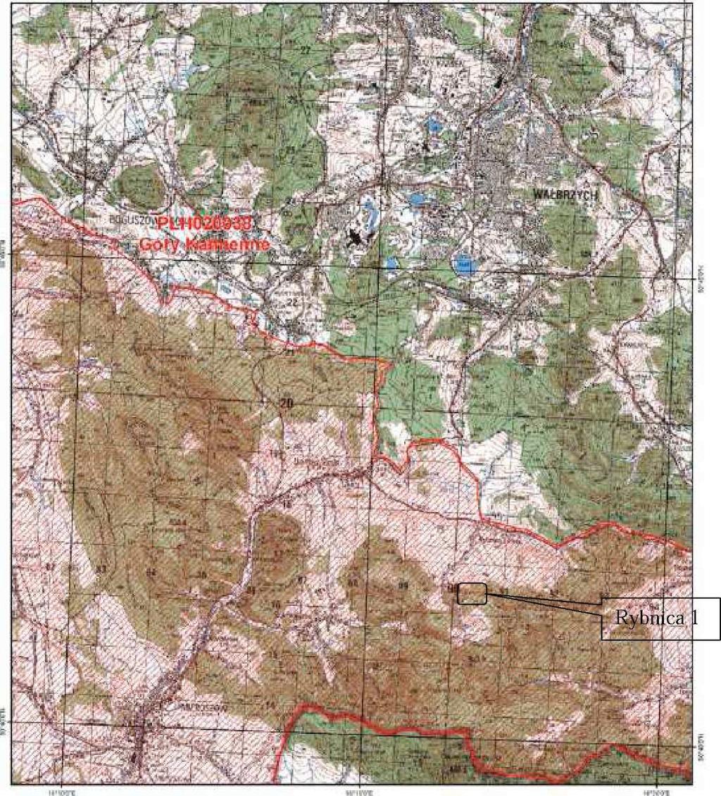 10. Chráněné oblasti, které se nachází v dosahu podstatného působení záměru 1. Lokalita Natura 2000 Góry Kamienne Obr.