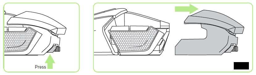 M. Kluzné plochy N. Levý spínač O. Pravý spínač P. 8200dpi 4G Laser Sensor Q. Otočné kolečko* R.