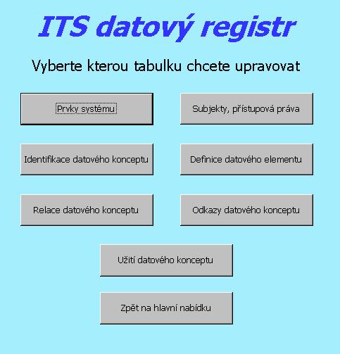 Úpravy jednotlivých tabulek ITS datového registr.