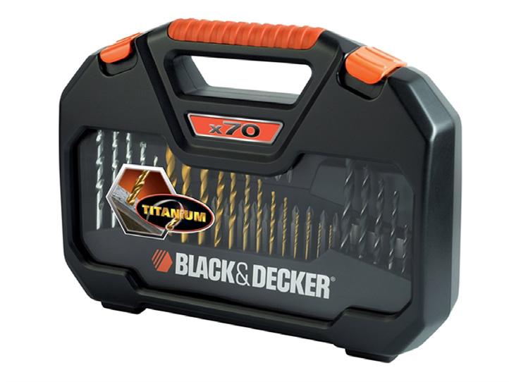 Dům a zahrada 7 70-dílná šroubovací a vrtací sada Black & Decker Ideální pro všechny kutily. Díky magnetickému držáku hrotů je nasazení a uvolnění vrtáků jednoduché.