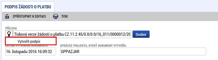 Uvedou se zde dokumenty, které jsou k žádosti o platbu přikládány jako příloha (neplatí pro zprávu o realizaci a soupisky dokladů, protože ty jsou k žádosti o platbu připojovány datově a ne jako