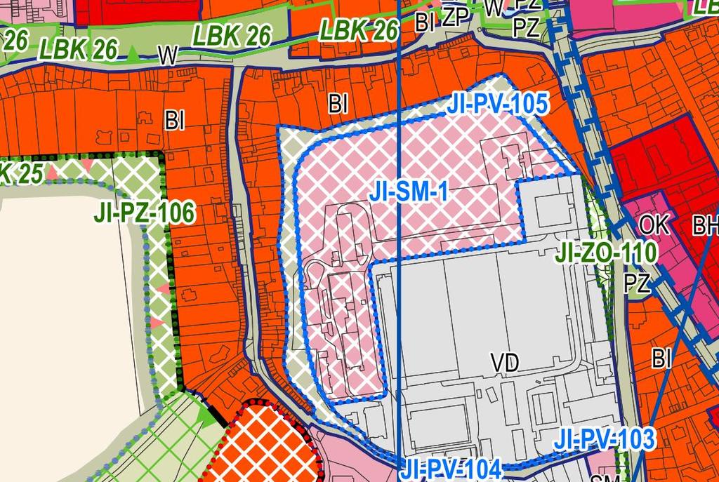 a) Vymezení řešeného území Regulační plán řeší lokalitu označenou v návrhu územního plánu indexy JI-SM-1 a JI-PV-105 o