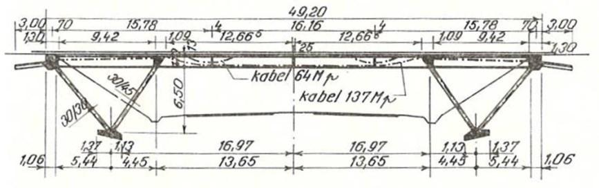 Obrázek 62 - Uspořádání integrovaných rámový mostů přes kanál Nimy-Blaton [5] Ve Švýcarsku byla v šedesátých letech minulého století, přesněji v roce 1963, postavena řada prefabrikovaných konstrukcí