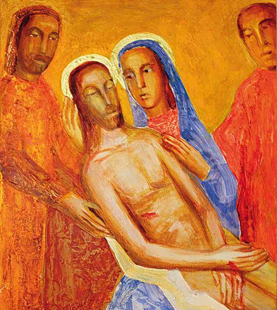 13. Pán Ježiš je zložený z kríža Mŕtveho Ježiša kladú do náručia Ježišovej matke. Mária, prijmi našich zasvätených do svojho náručia. Odovzdávame ti svoje utrpenie za nich.