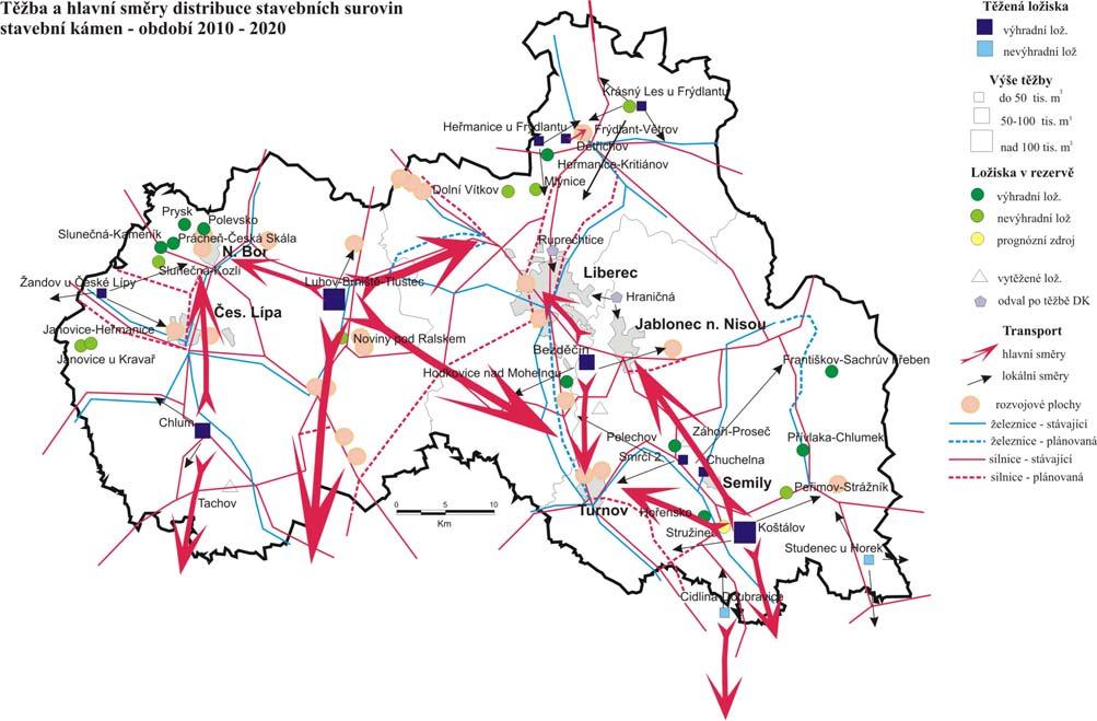 kameniva na většině ložisek jsou vyčerpané, popř. velmi nízké) a v neposlední řadě některá ložiska se polohopisně nachází na samotné severní hranici s Polskem a v SV části kraje, tj.