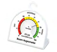 Vlhkomer je z ABS plastu s rozmermi 70 x 60 mm a môže byť voľne postavený na poličku, alebo zavesený na stenu.