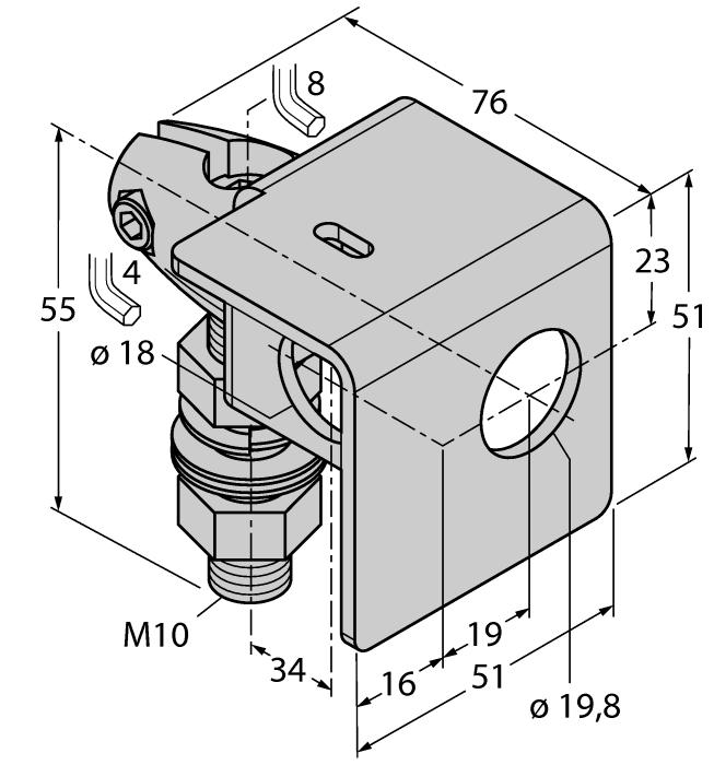 4401, pro závity 18 mm, závit M10 x 1,5 SMBQS18A 3069721 Montážní úhelník, nerez