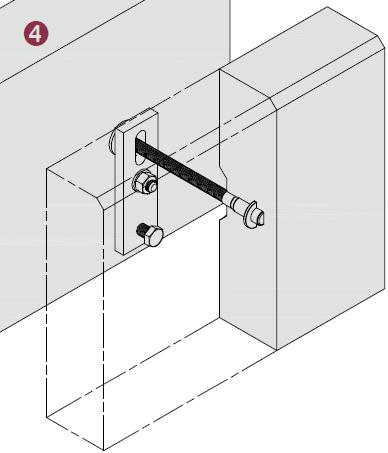 Při osazení kotvy je nutno uvažovat s offsetovým rozměrem x (vzdálenost mezi oválným otvorem pro tlakový šroub a kruhovým otvorem kotvy).