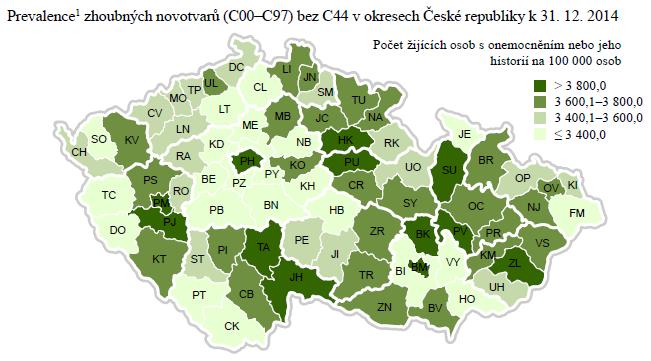 7.2 NÁDOROVÁ ONEMOCNĚNÍ 7.2.1 Incidence, prevalence a mortalita zhoubných novotvarů Následující mapy jsou