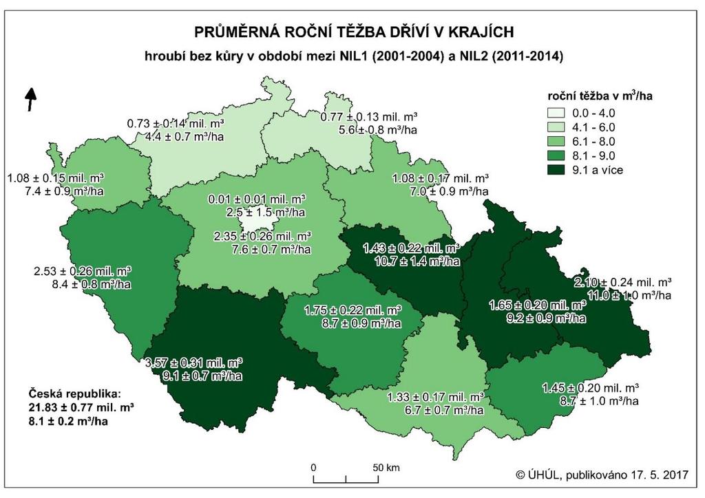 dorost, dorost vytěžen). Do těžby dříví není započítána těžba tzv. starých souší tj. stromů, které byly popsány jako souš již v rámci šetření NIL1.