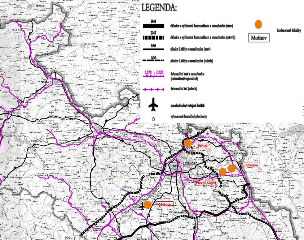 Ostrava Frýdek - Místek Havířov Karviná Český Těšín Třinec Nový Jičín Opava Krnov Bruntál Jeseník celkem čtyři lokality: Mošnov, Bohumín Vrbice, Horní Suchá a Stonava.