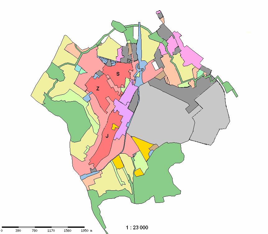 Mapa č.11: Sruktura funkčních ploch v Kopřivnici (Podkladová mapa z www.koprivnice.