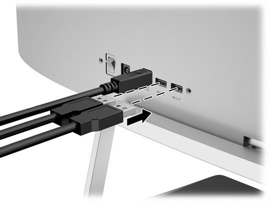 Připojení zařízení USB K dispozici je jeden port USB pro odchozí data a dva porty USB pro příchozí data na zadní straně monitoru.