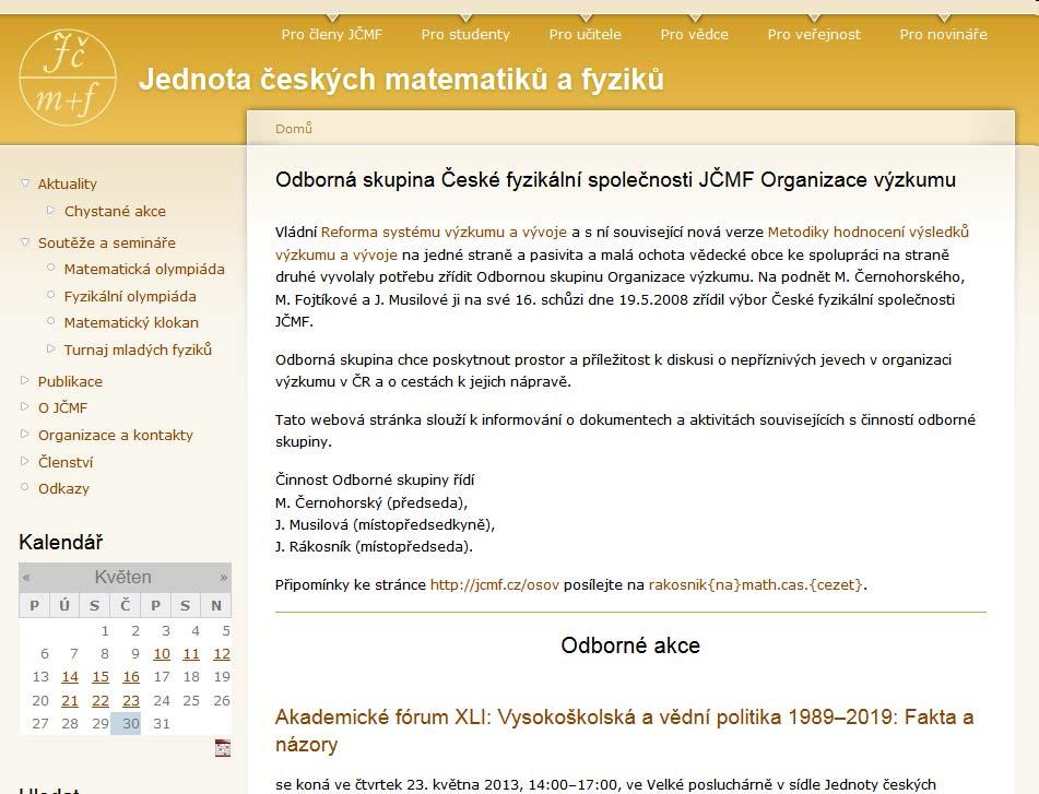 Akademické fórum Odborná skupina České fyzikální