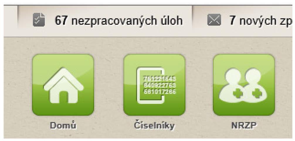 Po kliknutí na ikonu NR-ZP se uživatel dostane na úvodní stránku registru.