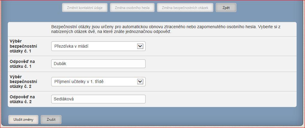 Uživatel změní vybrané údaje a formulář odešle. Provede se kontrola vyplněných údajů.