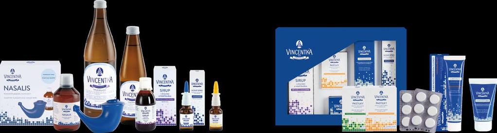 PRODUKTY VINCENTKA NASALIS koncentrát k proplachu nosních dutin VINCENTKA MINERÁLNÍ VODA 100% přírodní produkt Vincentka SIRUP s jitrocelem a mateřídouškou