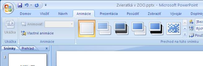 Návrh snímky schémy animácií Toto funkcia slúži na nastavenie prechodov medzi snímkami a animáciu textov.