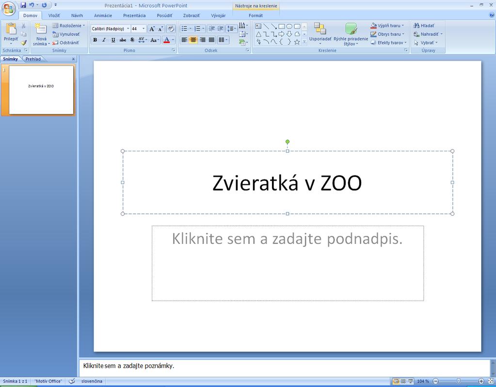 Práca s programom PowerPoint v návrhovom režime Vkladanie textu Text sa do