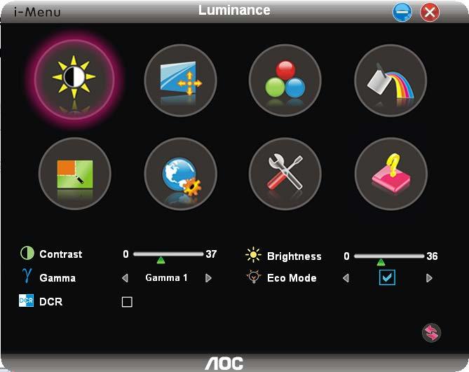 i-menu Vítejte v pokynech pro používání softwaru i-menu společnosti AOC, Software i-menu usnadňuje úpravy nastavení zobrazení