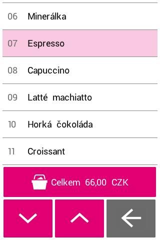 4.4.1 Košík Položky z katalogu se přidávají do košíku Hodnota košíku se zobrazuje nad funkčními tlačítky. Aktuální hodnota košíku se zobrazuje/aktualizuje vždy po přidání/editaci položky. 4.4.2 Shrnutí platby Tato obrazovka rekapituluje hodnotu nakoupeného zboží v košíku.