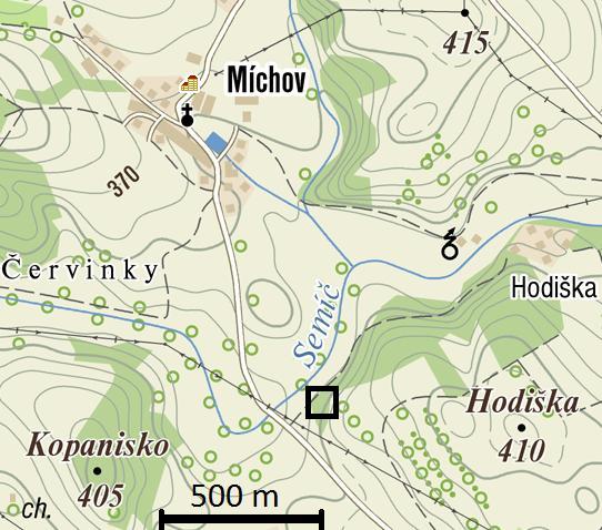 Hodiška Červené sedimenty centra pánve Exkurzní lokalitou je malý, dávno opuštěný lůmek v lese, v severozápadním svahu návrší Hodiška (410,1 m n. m.), 1 km jihovýchodně od středu obce Míchov.