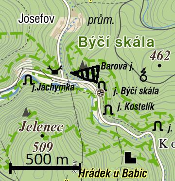 Josefov u Adamova Útesové vápence macošského souvrství Výchozy vápenců ve svazích severovýchodně nad soutokem Josefovského a Křtinského potoka u křižovatky v osadě Josefov u Adamova jsou typickou