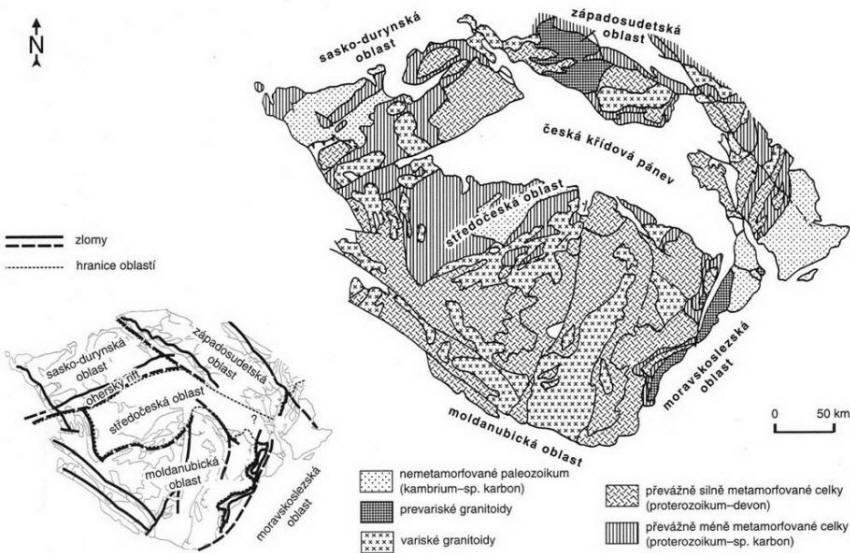 Obr. 1 Regionálně-geologické dělení Českého masivu (Chlupáč et al. 2002). 2.2 Moravskoslezská oblast Moravskoslezská oblast se nachází v nejvýchodnější části Českého masivu.