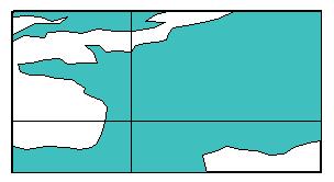 Návrh válcového ekvivalentního zobrazení v normální poloze Zobrazení je určeno jednou nezkreslenou rovnoběžkou (kartografický rovník), která opět prochází středem území. Obr. 15. Válcové zob.