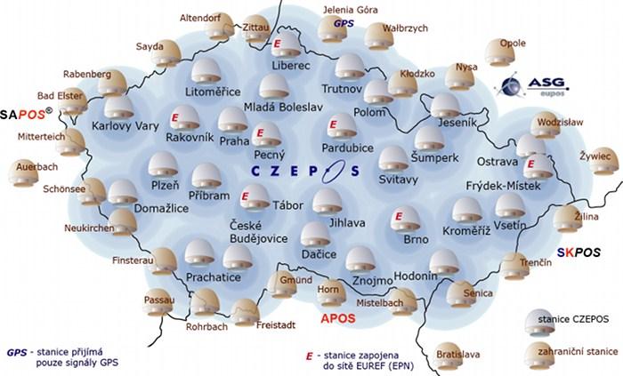 4.4. SÍTĚ PERMANENTNÍCH STANIC V ČR - CZEPOS CZEPOS - poskytuje uţivatelům globálních navigačních satelitních systémů (GNSS) korekční data pro přesné určení pozice na území České republiky s