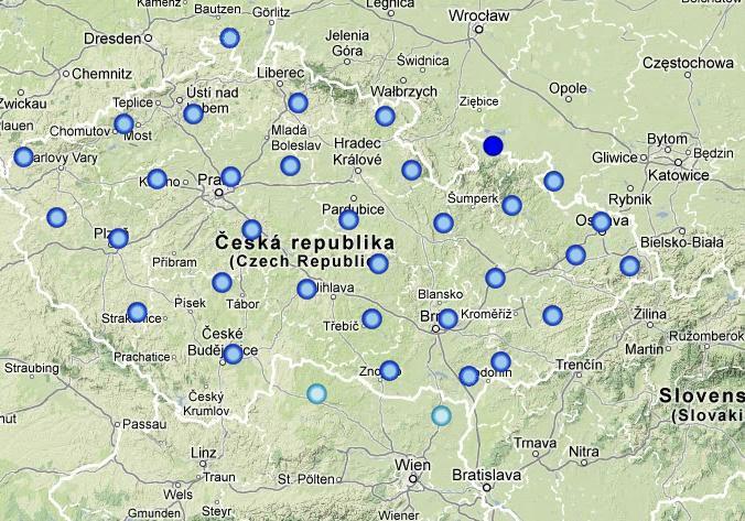 4.4.1. DALŠÍ SÍTĚ ČR TopNet [4]: Provozovatel Geodis Brno, spol. s. r. o. 32 GNSS stanic podporujících GPS a GLONAS Obr. č.