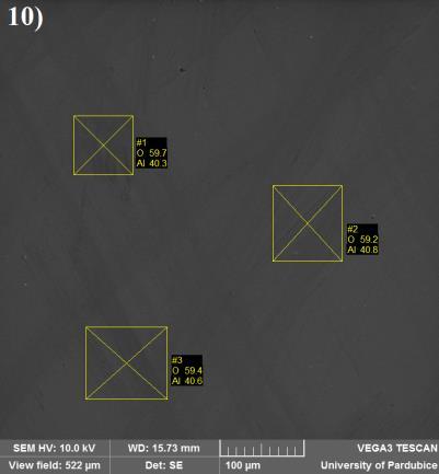 8) rychlost depozice 1 nm/s ve vakuu, 9)