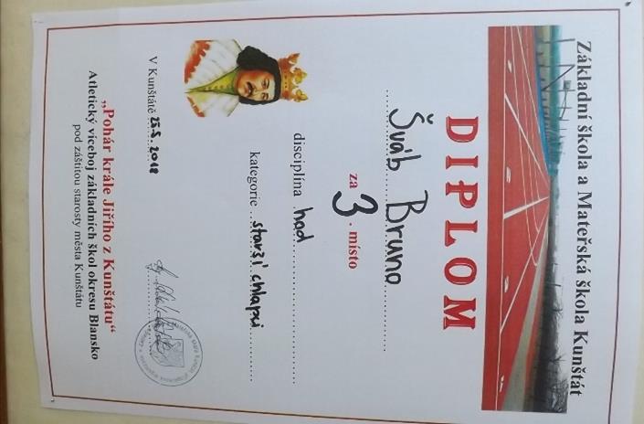 Sportovní úspěchy našich žáků Bruno Šváb, 5. třída 3.