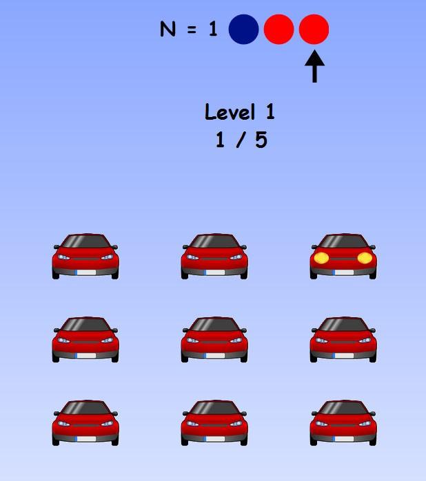 Obr. 13: Příklad hry Parkoviště aut Druhým principem pilotní verze našeho programu je princip zrakově-prostorových matic. Tento princip je obsažen ve třech principiálně identických variantách hry.