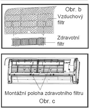 1) Vyjměte vzduchový filtr Otevřete přední panel do vhodného úhlu a pak vytáhněte filtr směrem dolů a ven podle obrázku.