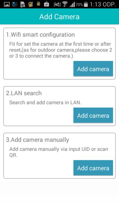 možnost Add camera manually nacházející se dole v nabídce (u položky