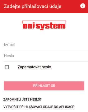 Noví uživatelé ONI system Vytvořte si nové přihlašovací údaje přes odkaz VYTVOŘIT PŘIHLAŠOVACÍ ÚDAJE DO APLIKACE. Tímto odkazem budete přesměrováni na novou stránku v internetovém prohlížeči.