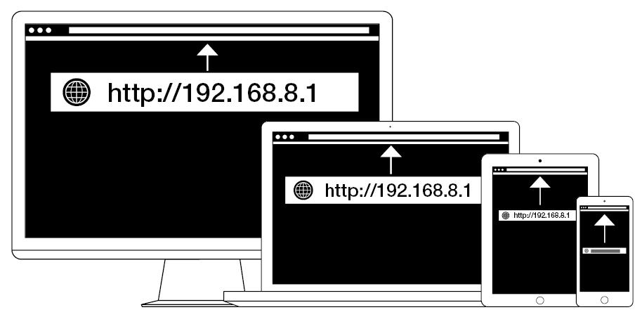 3 INSTALACE 31 9. Spusťte prohlížeč na připojeném počítači, notebooku nebo chytrém telefonu. Přejděte na adresu http://192.168.8.1. 10. Nastavte terminál podle pokynů na obrazovce.