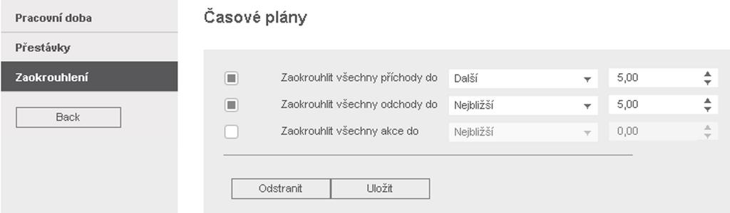 5 ZAČÍNÁME S CLOUDEM TIMEMOTO 47 5.7.3 ZAOKROUHLOVÁNÍ V nastavení Pracovní doby časového plánu můžete zvolit požadovaný styl zaokrouhlování pro akce záznamu času: Žádné Zjednodušené Klasické 5.