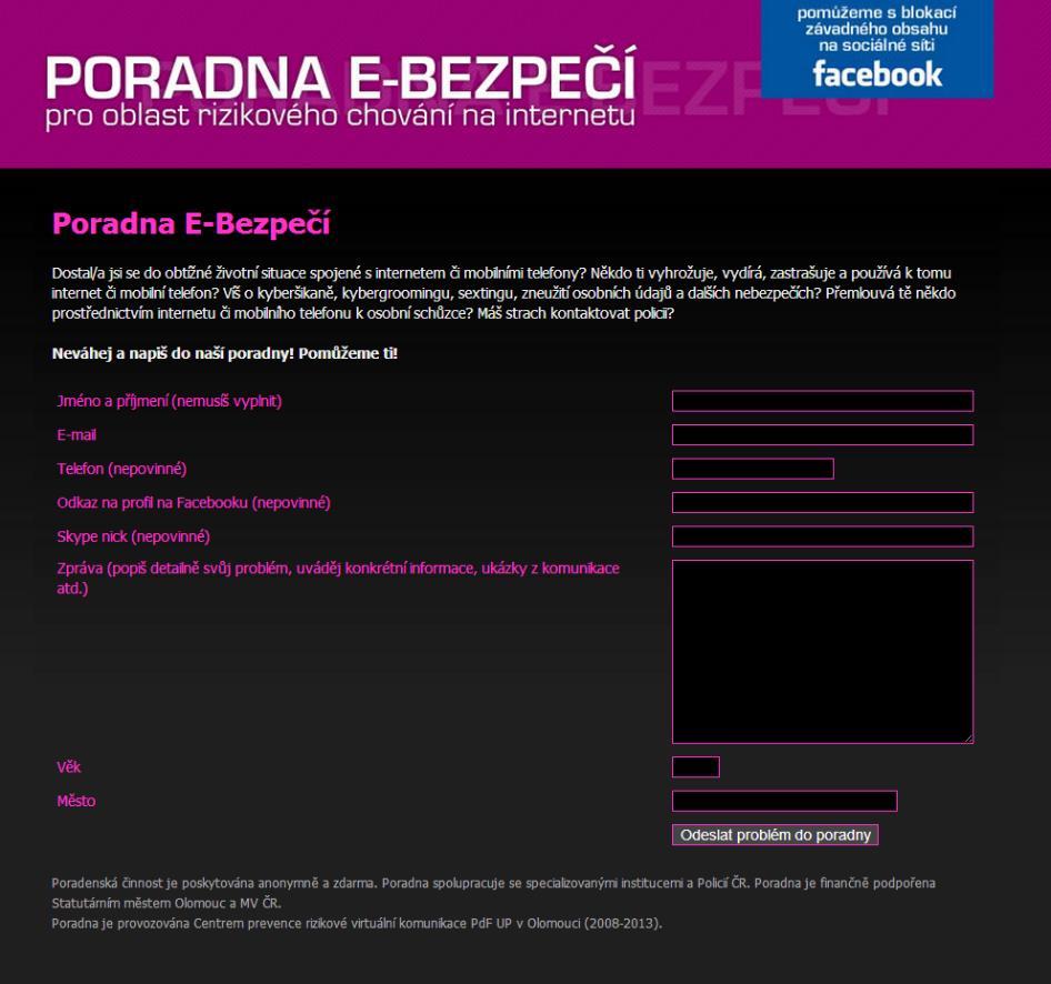 Poradna projektu E-Bezpečí Poradna spolupracuje s Policií ČR, dále se Seznam.