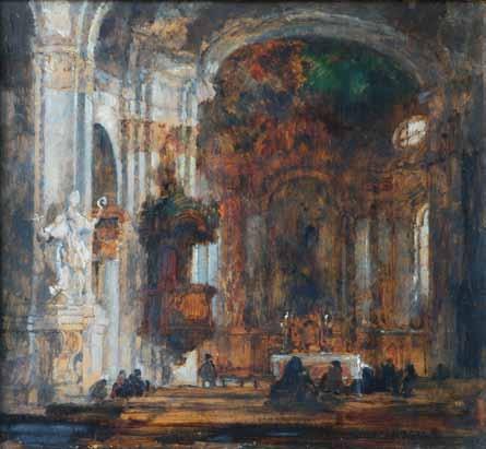 202 Oldřich Blažíček (1887 1953) Interiér kostela olej, karton, 38 x 41 cm, sign. PD O. Blažíček, rám, představitel moderní české krajinomalby, studoval na pražské VŠ