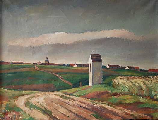 224 224 Otto Matoušek (1890 1977) Boží muka olej, plátno, 1941, 74 x 98 cm, sign. LD Ota Matoušek 41, rám, na rámu drobné poškození, žák prof. J. Loukoty, V. Bukovace, J. Preislera a M.