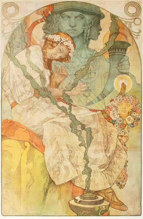 24 24 Alfons Mucha (1860 1939) Slovanská Epopej litografie na plátně, 1928, 92 x 145 cm, rám, plakát zvoucí k první výstavě Slovanské epopeje, konané ve velké dvoraně Veletržního paláce 23. září - 31.