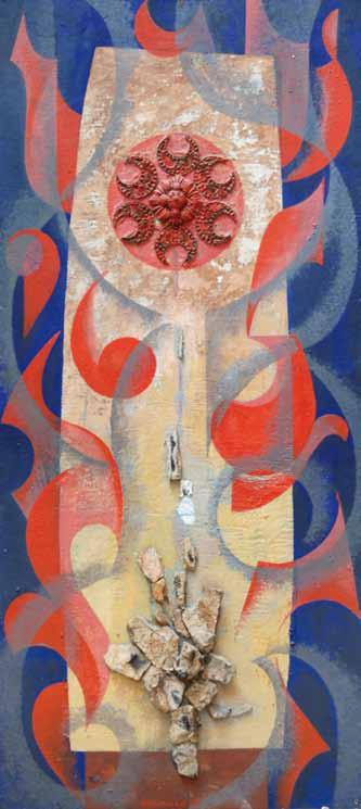 80 Radoslav Čáslavský (1925 2012) Palachova stéla olej, asambláž, sololit, 1969, 120 x 54,5 cm, sign.
