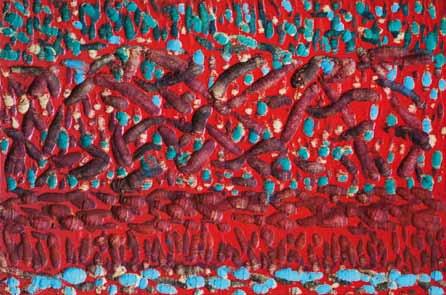 101 František Hodonský (1945) Z lužních zahrad / Podzim matrice k dřevořezu, 2014, 55,5 x 69 cm, vzadu popsáno autorem, žák prof. V. Hrocha na SUPŠ v Uherském Hradišti a F.