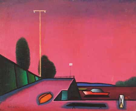 108 František Říha (1910 1986) Fialové nábřeží olej, sololit, 55 x 45 cm, studium architektury na ČVUT v Praze, žák prof. C.